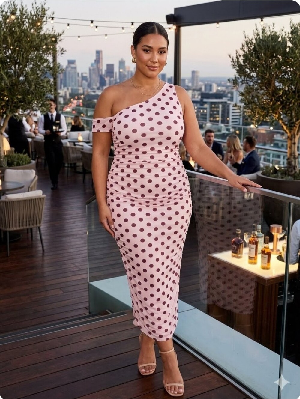 Lulu's Pink Polka Dot One-Shoulder Midi Dress
